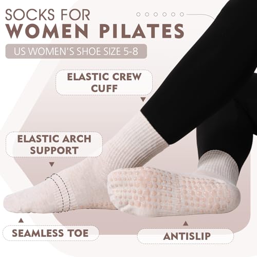 Image of Cozypower 7 Pairs Women Non Slip Pilates Socks with Grips Yoga Crew Sock Small Feet for Barre Hospital Workout Ballet Dance