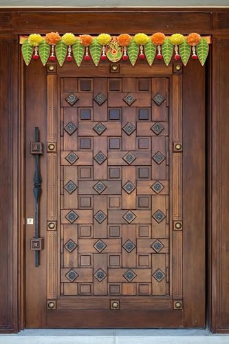 Image of HEGIENES DECOR'S Decorative Ganesh Pan Toran - Washable Door Hanging with Artificial Marigold Flowers, Ideal for Home Entrance or Office Use - Pack of 2