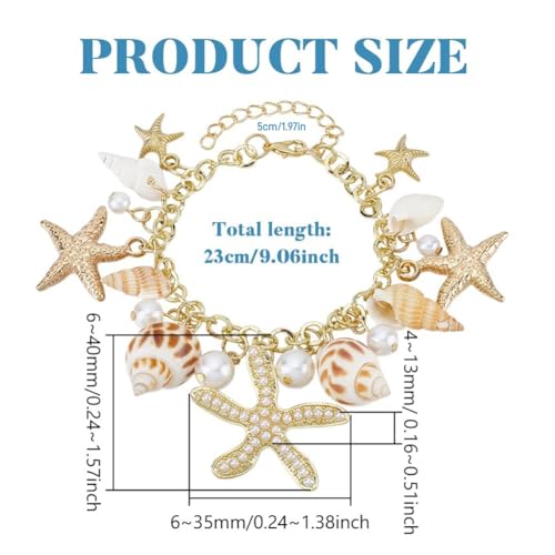 Image of Sichumaria Sea Shell Starfish Bracelets,Bohemian Sea Themed Beach Jewelry Adjustable Gold-Tone Wrist Chain Mermaid Starfish Bracelet for Women and Girls