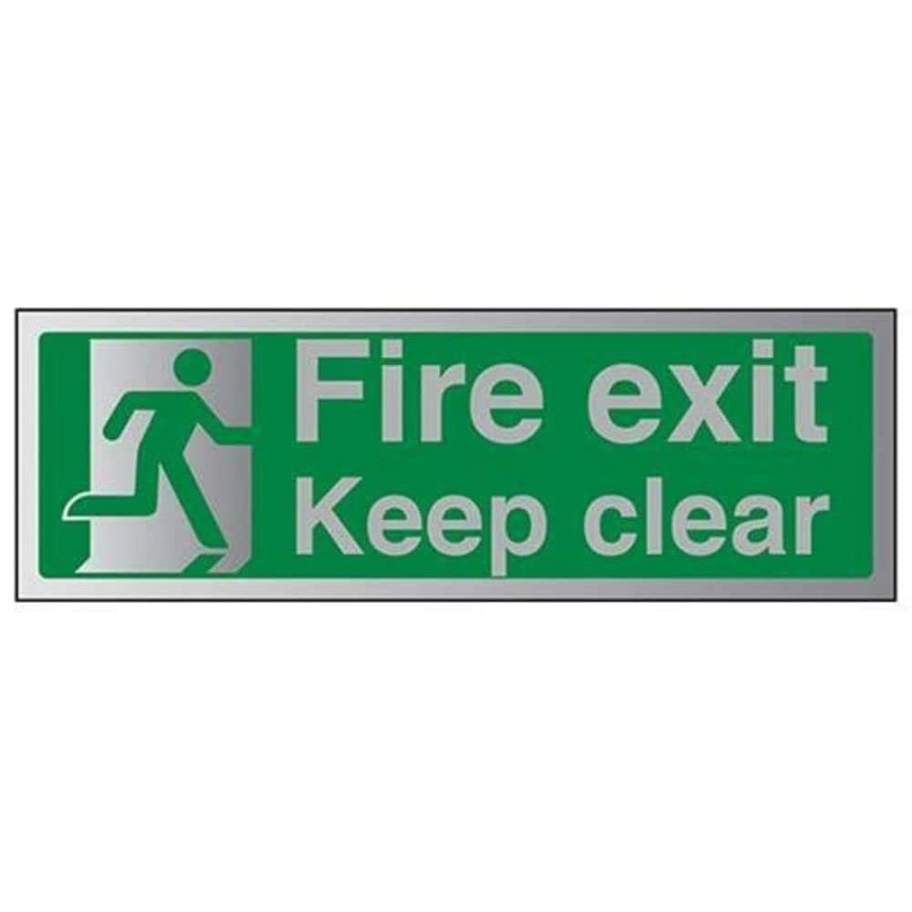 Vsafety Green|Grey V Safety Fire Exit Keep Clear Sign - 300Mm X 100Mm - Self Adhesive Alu Effect