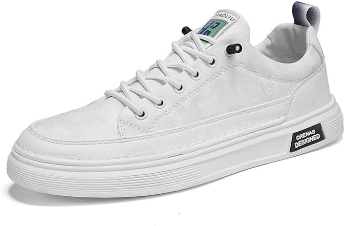 Men's Fashion Sneakers Simple Handmade Low Top Round-Toe Elastic Lace Up Slip on Casual Shoes Comfortable Classic Tennis Shoes