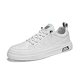 Men's Fashion Sneakers Simple Handmade Low Top Round-Toe Elastic Lace Up Slip on Casual Shoes Comfortable Classic Tennis Shoes (White,7)