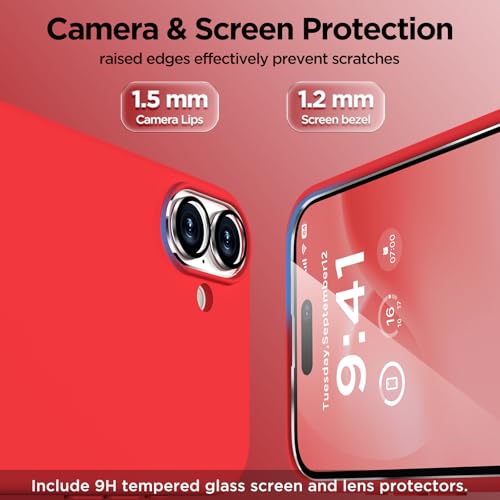 Image of Magnetic for iPhone 16 Case, Compatible with MagSafe, Liquid Silicone Phone Cover with Screen Protector & Camera Protector, Soft Anti-Scratch Microfiber Lining Inside 6.1 inch, Red