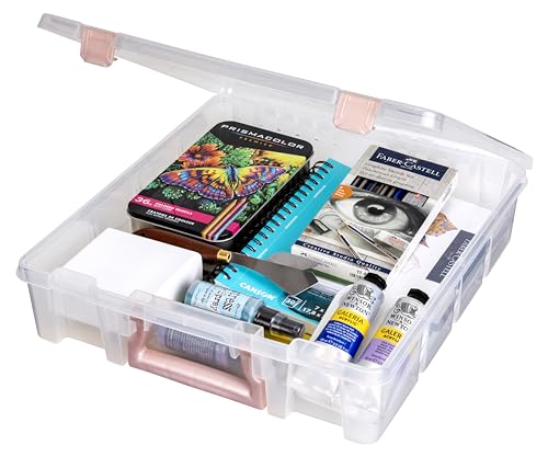 Image of ArtBin Essentials 12 x 12 One-Compartment Craft Box, Clear | One Open Compartment, 15.25 x 14 x 3.5 Inches, Secure Latches, Stackable, Durable Polypropylene