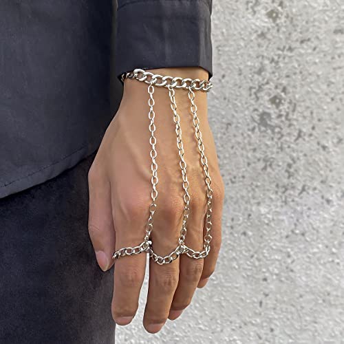 Punk Ring Bracelet for Men Gothic Hand Chain Bracelet Silver Hand Ring Bracelet for Men4