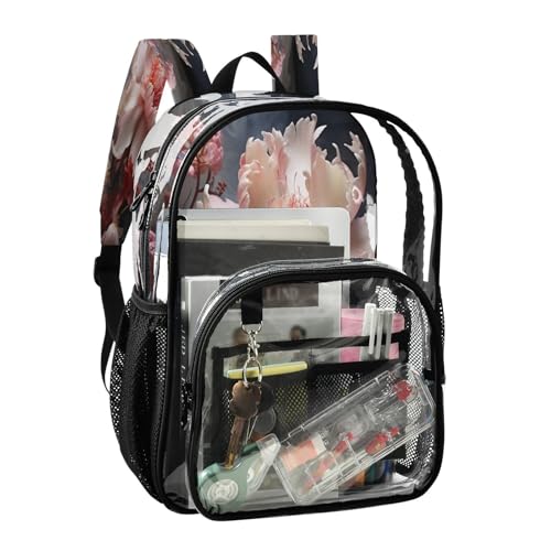 Beautiful Flowers Clear Backpack - Stadium Approved Large 15.7-inch Waterproof Transparent Bag for Sports, Concerts, Work, Travel#2612