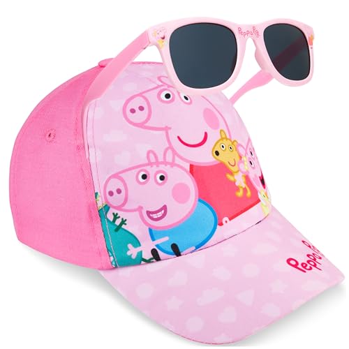 Peppa Wutz Mädchen Basecap und Sonnenbrille Kinder Set 3-8 Jahre, Kappe mit UV400 Kindersonnenbrille, Sommer Geschenke für Mädchen (Rosa Peppa Pig)