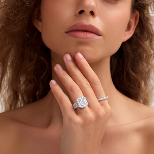 SHELOVES Emerald Cut Wedding Ring Sets For Women 5A Cubic Zirconia Bridal Sets 925 Sterling Silver Sz 5-104
