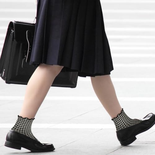 Image of 6 Pairs Cute Ruffle Socks for Women, Vintage Striped Frilly Sock Cute Checkered Ankle Socks for Women Cotton Knit Casual Crew Socks Size 5-9