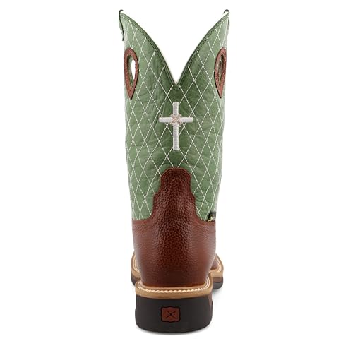 Twisted X Men's 12" Western Work Boot, Square Toe Steel Toe, Cognac Glazed Pebble & Lime - w/Metgaurd, 9.5 EE3