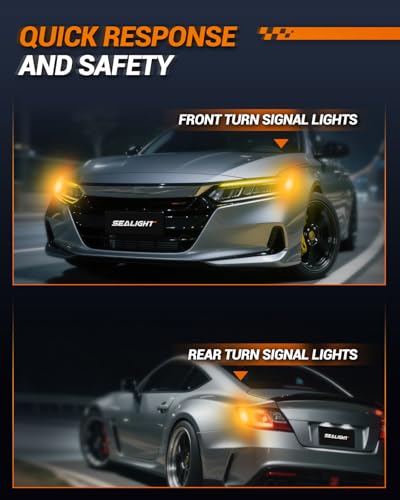 Image of SEALIGHT 7443 7440 LED Bulb Amber, 2025 Canbus 7444na Front /Rear Turn Signal Bulb with Built In Resistor Anti Hyper Flash 7440a W21W 7441 WY21W T20, 1860-SMD Chips, CK & Standard Socket (Pack of 2)