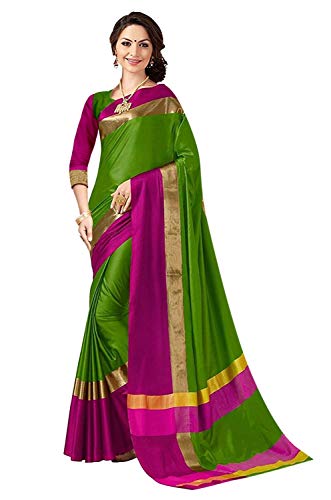 Image of PerfectBlue Women's with Blouse Piece Saree (VisvaVariation Lightgreenbrown Free Size)