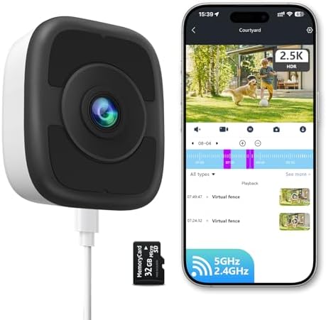 4MP 2.5K Window Security Camera with 24/7 Recording, No Subscript...