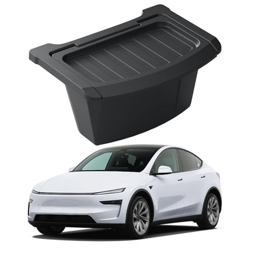 qbvk Caja organizadora de almacenamiento para consola central trasera para Tesla Model Y Juniper 2025 2026, accesorio de coche de TPE negro con tapa antideslizante, compartimento organizador de
