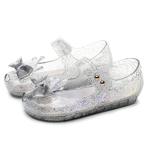 Image of Jelly Shoes for Girls Princess Dress Up Flat Sandals for Toddler Cosplay Clear Glitter Jellies Mary Janes with Bow /Crown