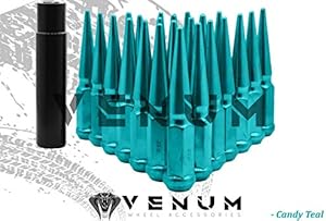 Venum wheel accessories 32 Pc M14x1.5 Candy Teal Spike Lug Nuts - Powder Coated - 4.5" Tall Works with Ford 2003-2016 F-250 F-350 Lug Trucks