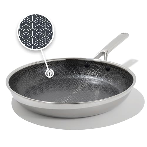 Image of OXO Hybrid 12 inch Nonstick Stainless Steel Frying Pan, PFAS-Free Ceramic Skillet, Fusion Boost Tech for Powerful Searing, Induction & All Cooktop Compatible, Dishwasher Safe, Mirror Polished Tri-Ply