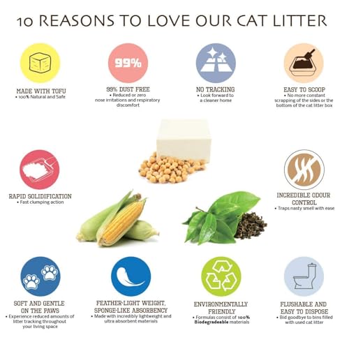 Image of Cature Care by Nature Tofu Cat Litter Natural Flushable Clumping Litter Plant Based Biodegradable Ultra Odour Control 99% Dust Free Low Tracking Cat Litter (Original, 6L, PACK6)