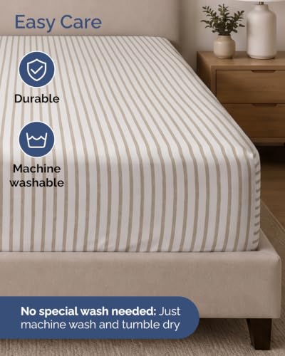 Image of CGK Linens 2 Pack Extra Deep Queen Fitted Sheets - Beige Stripes
