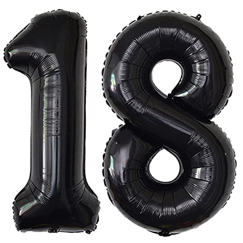 Jonhamwelbor 18 Number Balloons Black Foil Mylar