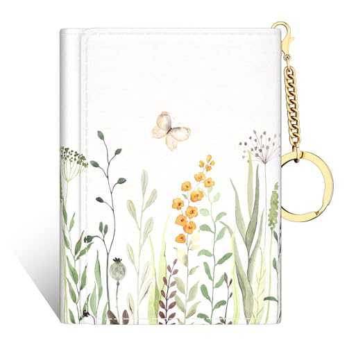 Image of Rouidr Womens Wallet, Small Slim RFID Card Wallets for Women, Cute Front Pocket Trifold Leather Card Organizer with 7 Slots & ID Window, Butterfly Flower