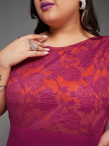 Image of Miss Chase A+ Women's Round Neck Sleeveless Georgette Floral Lace Fit & Flare Maxi Dress