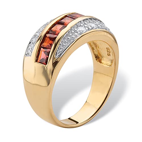 Palm Beach Jewelry Men's Square-Cut Genuine Red Garnet and CZ 14k Gold over .925 Silver Channel-Set Ring2