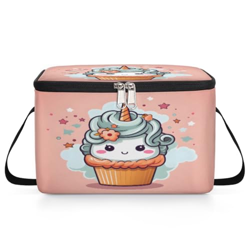 GzLeyigou Cup Cake Unicorn Lunch Bags for Women Men 9 Cans, Hot & Cold Food Delivery Bag Insulated Grocery Bag Insulated Lunch Box Unicorn Cooler Bag for Office Work Picnic Beach