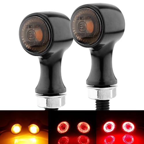 Eagwinger Small Round LED Turn Signals Motorcycle Brake Tail Lights Rear Blinkers Black Red Amber Light Universal for Cruiser Bobber Street Bike Cafe Racer Motorbikes (A-Black-Amber&Red)