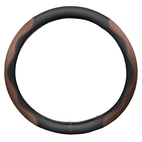PICKSHI 車 ハンドルカバー かっこいい ステアリングカバー 軽自動車 sサイズ 37.5cm スエード レザー 冬 手は冷たくない 夏汗の吸収 滑らない (ブラウン)