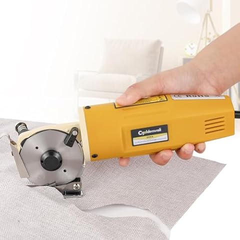 CGOLDENWALL Electric Rotary Fabric Cutter, Multi-layer Electric Fabric Scissors with 1"Cutting Thickness, for Cloth Fabric Leather and Carpet, Comes with Replacement Blades, Sharpening Stones 110V Cover