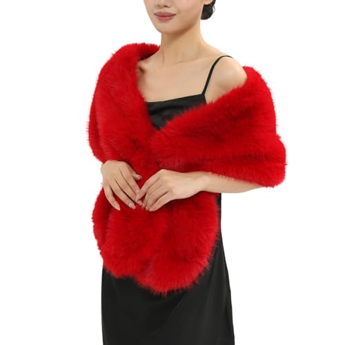 Écharpe à col en fourrure pour femme - Écharpe en fausse fourrure pour l'automne et l'hiver, Palencia Collection 5 Rouge, taille unique
