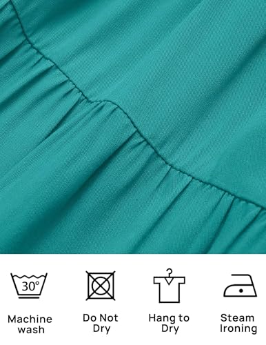 ZESICA Women's 2025 Summer Casual Flutter Short Sleeve Crew Neck Smocked Elastic Waist Tiered Midi Dress,Peacock,Small