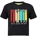 Pokèmon Camiseta Pikachu para Niños | Top Negro con Charmander, Eevee, Squirtle, Bulbasaur, Pikachu | Camisetas De Manga Corta para Niño (9/11...