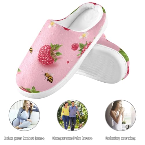 Fresh Raspberries Fruit Pink Cotton Slippers for Men Winter Memory Foam Home Slippers for Bedroom Birthday Presents 6-73