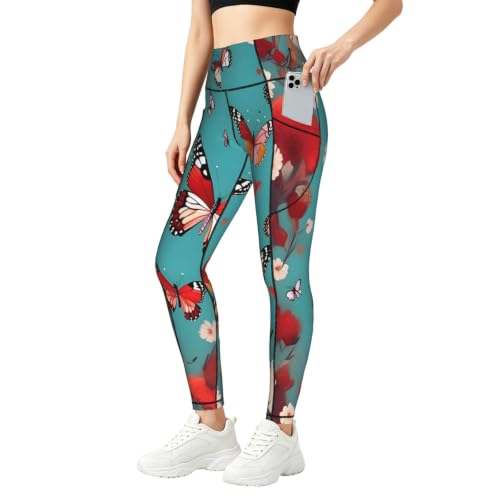 Pantalones de yoga con bolsillos estampados con mariposas leggings fitness