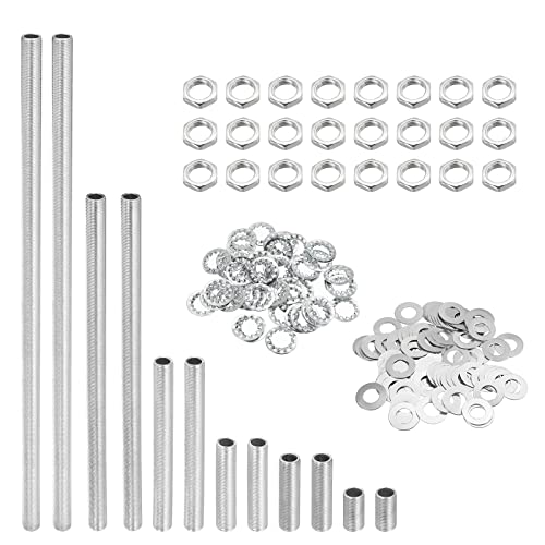 sourcing map Tige Filetée Creuse pour Lampe Trousse avec Encoches Écrous Rondelles 1/8IP Filetage Fixations Assortiment pour Luminaire Plafonnier Réparation...