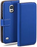 moex Book Hülle für Samsung Galaxy S5 Mini Handyhülle mit Kartenfach, Hülle klappbar 360 Grad Schutzhülle, Klapphülle Flip Hülle Cover, PU Leder Handytasche Lederhülle, Blau