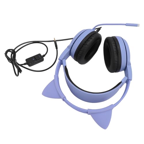 KAKAKE Gaming-Headset, Niedliche Katzenohren, Stereo-Over-Ear-Kopfhörer, 3,5 Mm, mit Mikrofon für Mädchen, Phone, Leichtes Design für Frauen und (Lila)