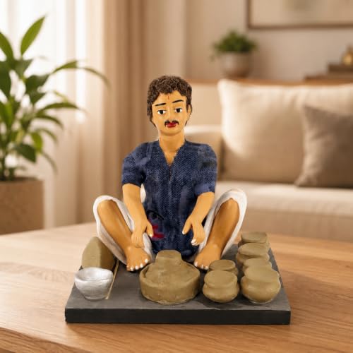 Image of Krishnanagar Handmade Clay Gift & Decor | Basic- Sitting Human Figure Miniature Idol - Potter