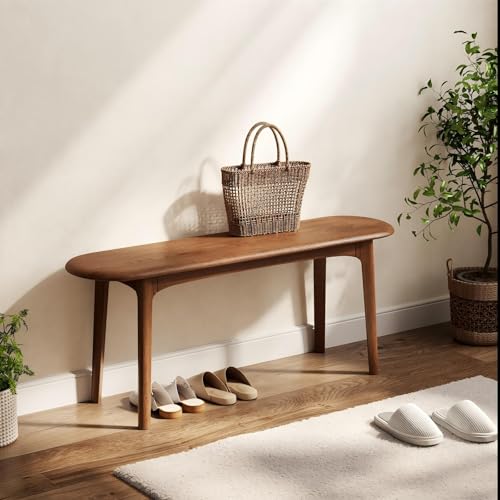 Image of 39 inch Solid Wood Small Dining Bench, Entryway Bench, Walnut