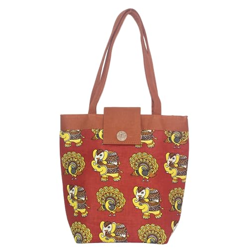 Kalamkari Blockprint Peacock Tote Bag Shoulder Bag Sturdy and Long Lasting Stylish For Women