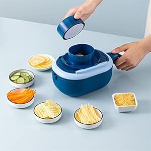 Handmatige plantaardige chopper Dicer, voedselhakker multifunctionele mandoline snijder met container en 6 messen, ui Maagkanker Chopper for aardappel tomatenkaas fruit salade-blauw 31x15x15cm (12x6x6