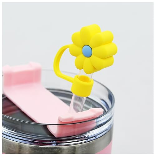 Image of Straw Cover Cap for Stanley Cup,Silicone Straw Topper,10mm 0.4in Dust-Proof Reusable Straw Tips Lids,Straw Tip Covers for Stanley Cups Accessories (8pcs flower)