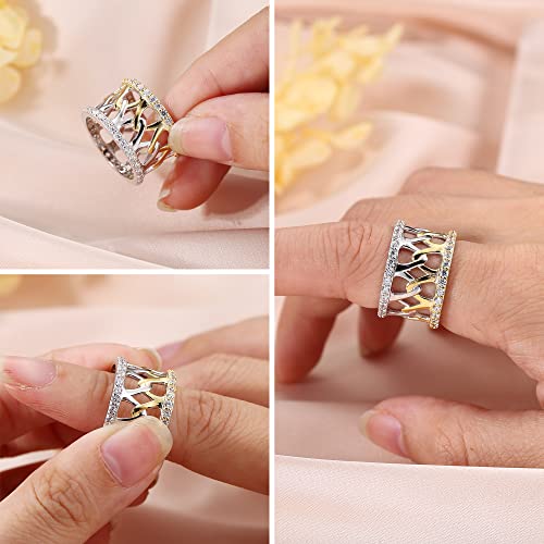 Two-color Celtic Rings 925 Sterling Silver 13MM Band Ring Celtic Love Knot Rings White Gold and 14K Gold Plated Eternity Rings Simple Wedding Band For Women Ring Size 5-92