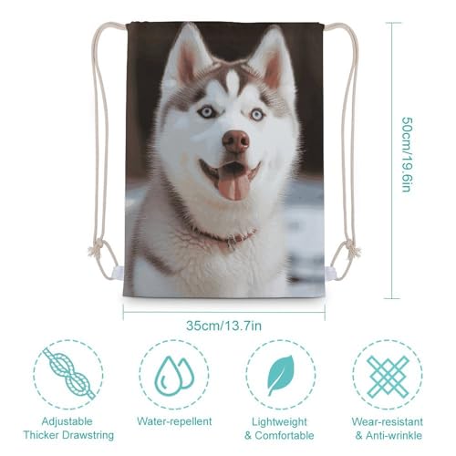 Canvas Drawstring Backpacks Husky Piquant Dog Sports Gym Pull String Bags Lightweight for Men Women2