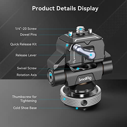 SMALLRIG Quick Release Camera Monitor Mount with Cold Shoe, Swivel 360° and Tilt 170° Adjustable - Image 3