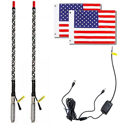 NBWDY 2PC 3FT RGB LED Whip Light with APP Control 360Â°Spiraling Rising Dancing Dreamcolor Flag Offroad Warning Lighted LED Whips LED Antenna Light for UTV, ATV, Off Road,Sand, Buggy Dune, RZ