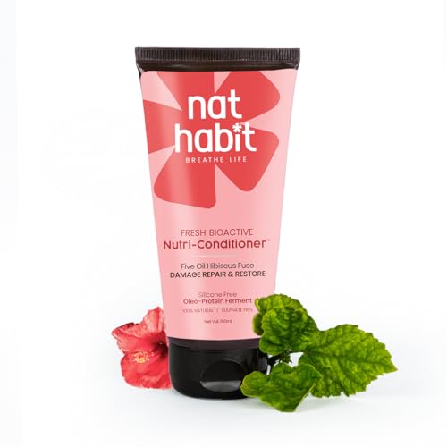 Nat Habit Hibiscus-Infused Conditioner For Unisex, Five Oil Hibiscus Nutri-Conditioner for Long Lush Hair, Reduce Dry & Frizzy Hair, 150 Millilitres
