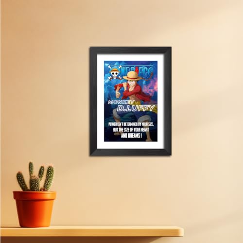 Image of TenorArts Luffy Poster OnePiece Anime Quotes Laminated Photo Frame Painting with Matt Finish Black Textures (12 inches x 9inches)